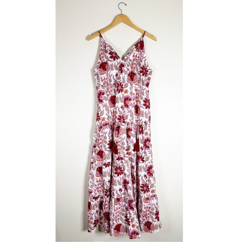 JUDE CONNALLY white and red floral Anita tiered maxi dress M